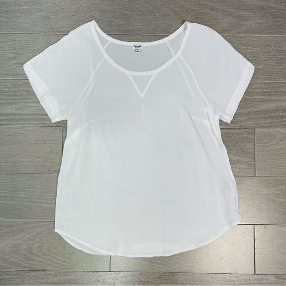 Splendid White T-Shirt Blouse Top Rayon Semi Sheer Lightweight Cap Sleeve XS - Picture 5 of 8